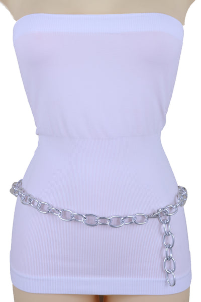 Brand New Women Fashion Belt Silver Metal Chunky Chain Oval Thick Links Plus Size XL XXL