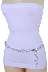 Fashion Belt Silver Metal Chunky Chain Oval Thick Links Plus Size XL XXL