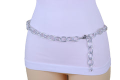 Fashion Belt Silver Metal Chunky Chain Oval Thick Links Plus Size XL XXL