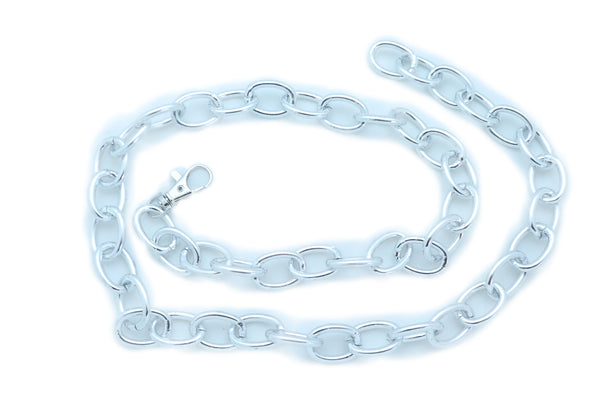 Women Bling Fashion Belt Silver Metal Chain Oval Links Narrow Adjustable Size Waistband M L XL