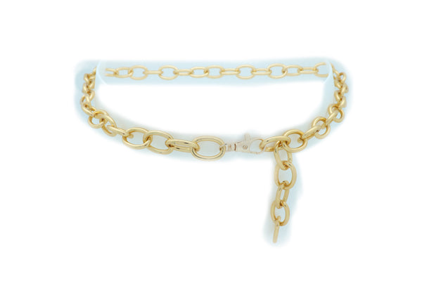 Women Gold Metal Oval Chain Fashion Waistband Belt Hip Waist Plus Size XL XXL