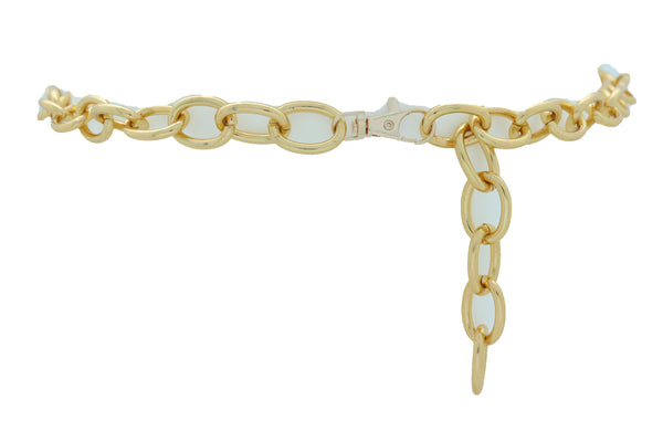 Women Gold Metal Chunky Oval Chain Fashion Waistband Belt Hip High Waist Adjustable Size Band M L XL