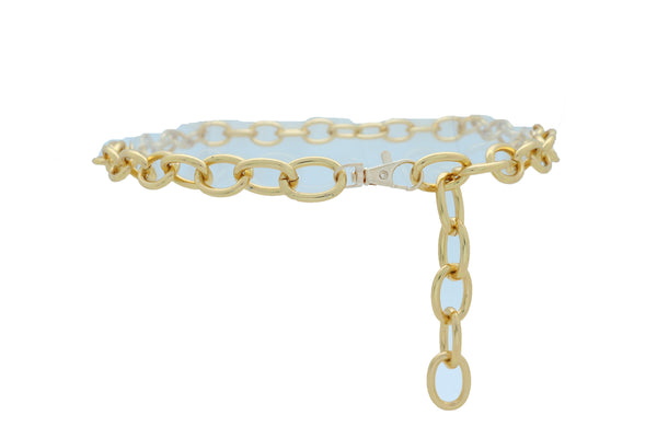 Women Gold Metal Chunky Oval Chain Fashion Waistband Belt Hip High Waist Adjustable Size Band M L XL
