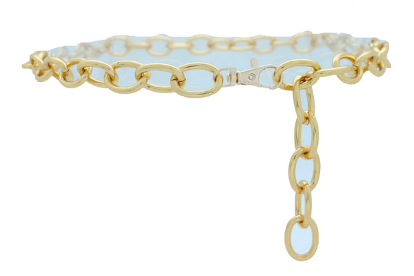 Women Gold Metal Chunky Oval Chain Fashion Waistband Belt Hip High Waist Adjustable Size Band M L XL