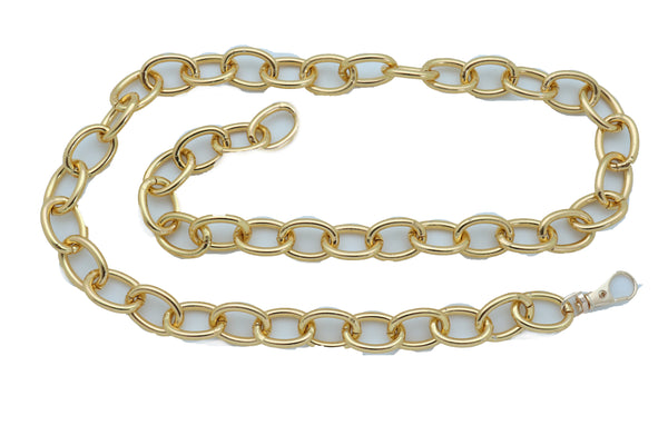 Women Gold Metal Chunky Oval Chain Fashion Waistband Belt Hip High Waist Adjustable Size Band M L XL