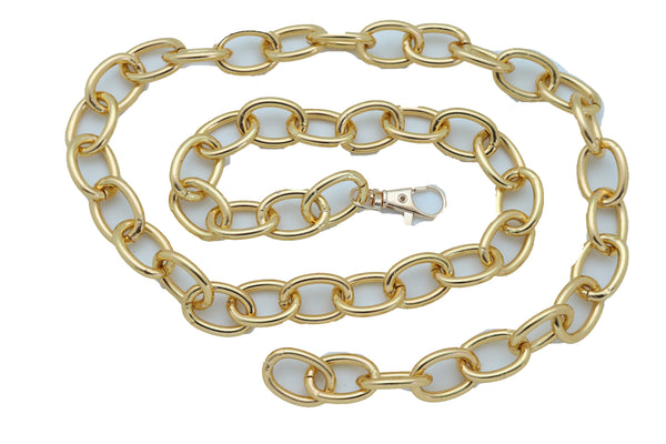 Brand New Women Gold Metal Chunky Oval Chain Fashion Waistband Belt Hip High Waist M L XL