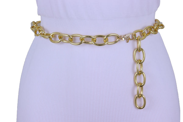 Brand New Women Gold Metal Chunky Oval Chain Fashion Waistband Belt Hip High Waist M L XL