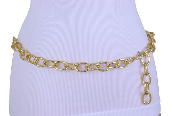 Women Gold Metal Chunky Oval Chain Fashion Waistband Belt Hip High Waist Adjustable Size Band M L XL