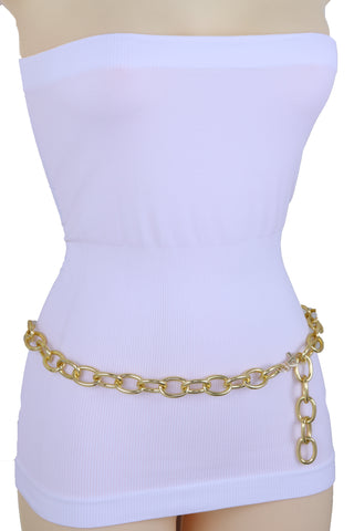 Brand New Women Gold Metal Chunky Oval Chain Fashion Waistband Belt Hip High Waist M L XL