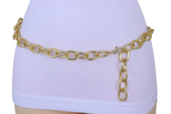 Women Gold Metal Chunky Oval Chain Fashion High Waist Hip Belt Hip Waist Adjustable Waistband XS S M