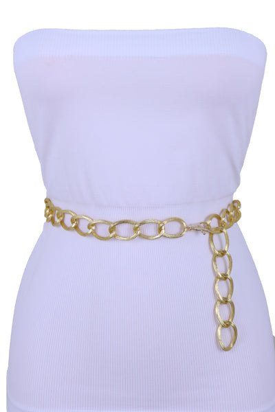 Women Western Gold Metal Chain Textured Link Street Wear Belt Hip Waist XS S M