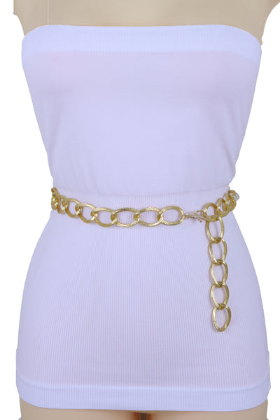 Women Dressy Fashion Gold Metal Chain Textured Links Belt Hip Waist Adjustable Size Band Fits M L XL