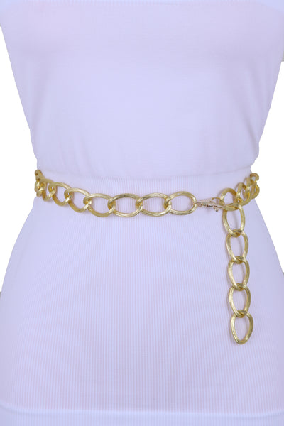 Women Gold Metal Chain Textured Links Fashion Belt Hip Waist Adjustable Band Fits Plus Size XL XXL