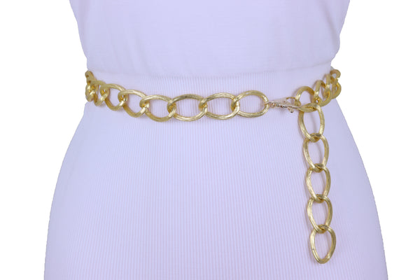 Brand New Women Gold Metal Chain Textured Links Fashion Belt Hip Waist Plus Size XL XXL