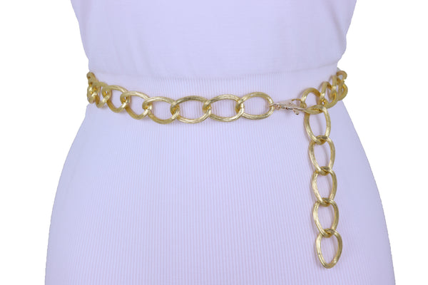 Women Gold Metal Chain Textured Links Fashion Belt Hip Waist Adjustable Band Fits Plus Size XL XXL
