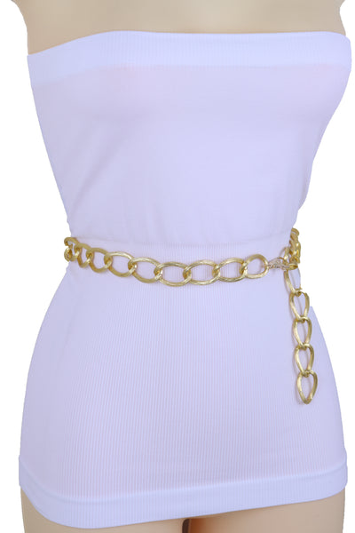 Women Western Gold Metal Chain Textured Link Street Wear Belt Hip Waist XS S M