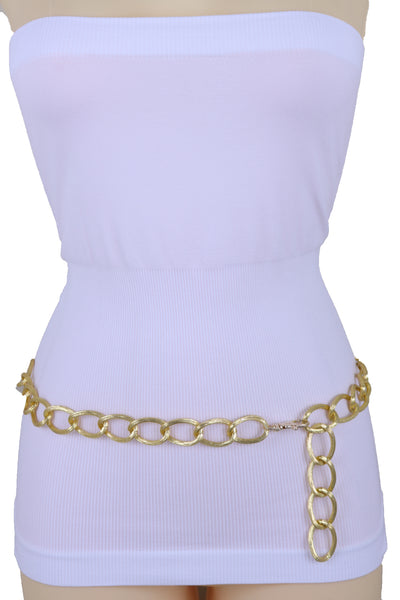 Women Western Gold Metal Chain Textured Link Street Wear Belt Hip Waist XS S M