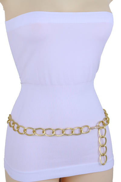 Women Western Gold Metal Chain Textured Link Street Wear Belt Hip Waist XS S M