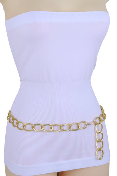 Brand New Women Bling Fashion Gold Metal Chain Textured Links Belt Hip High Waist XS S M