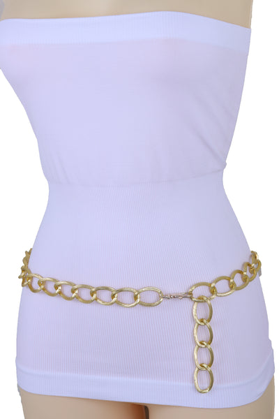Women Gold Metal Chain Textured Links Fashion Belt Hip Waist Adjustable Band Fits Plus Size XL XXL