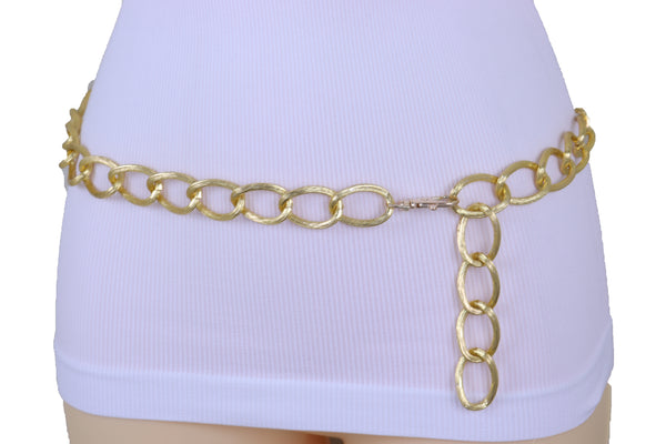Brand New Women Gold Metal Chain Textured Links Fashion Belt Hip Waist Plus Size XL XXL