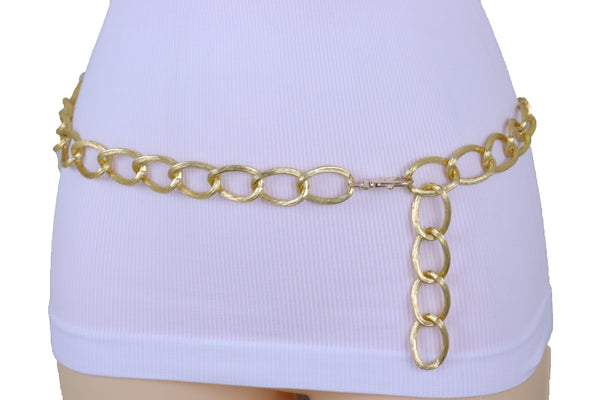 Women Western Gold Metal Chain Textured Link Street Wear Belt Hip Waist XS S M