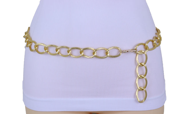 Women Western Gold Metal Chain Textured Link Street Wear Belt Hip Waist XS S M