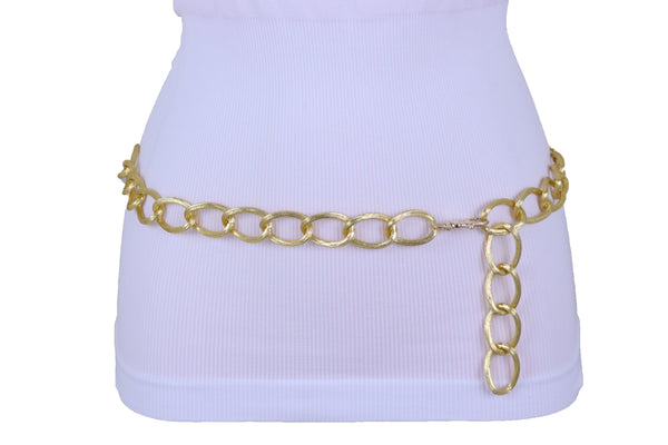 Women Western Gold Metal Chain Textured Link Street Wear Belt Hip Waist XS S M