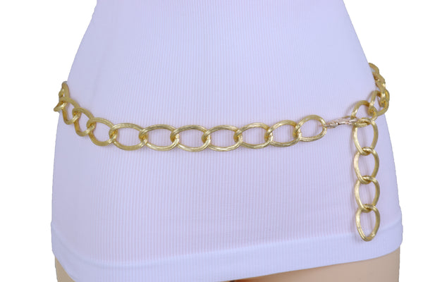Brand New Women Dressy Fashion Gold Metal Chain Textured Links Belt Hip Waist Size M L XL