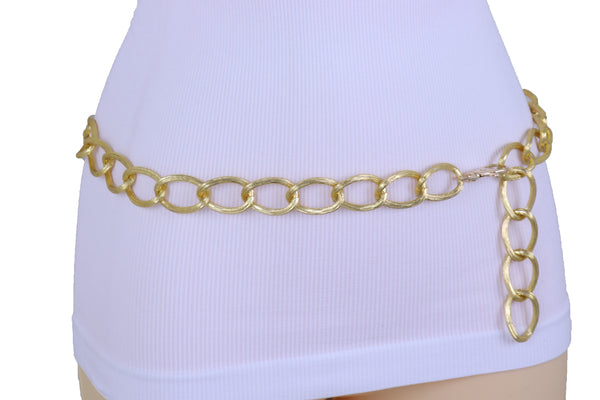 Women Western Gold Metal Chain Textured Link Street Wear Belt Hip Waist XS S M