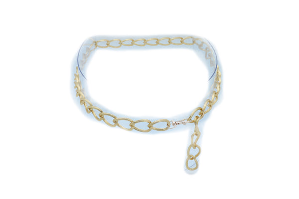 Women Dressy Fashion Gold Metal Chain Textured Links Belt Hip Waist Adjustable Size Band Fits M L XL
