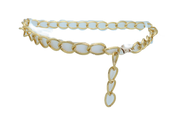 Women Dressy Fashion Gold Metal Chain Textured Links Belt Hip Waist Adjustable Size Band Fits M L XL