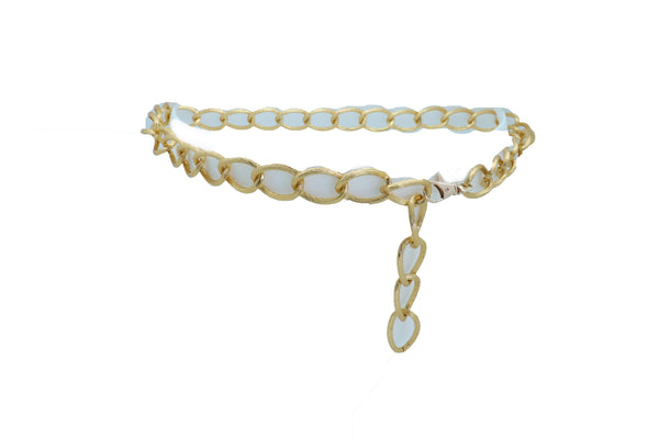 Women Dressy Fashion Gold Metal Chain Textured Links Belt Hip Waist Adjustable Size Band Fits M L XL