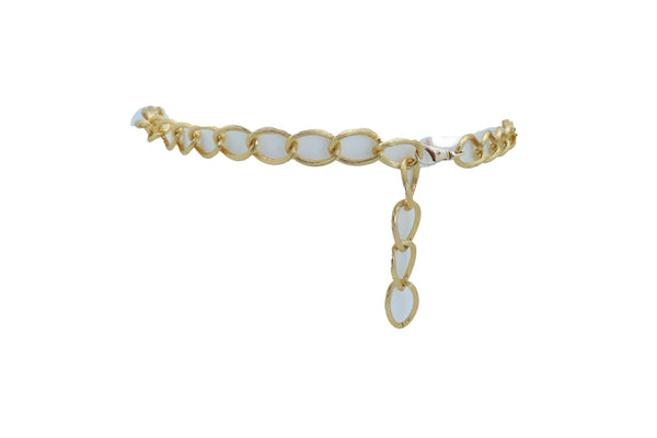 Women Dressy Fashion Gold Metal Chain Textured Links Belt Hip Waist Adjustable Size Band Fits M L XL
