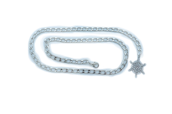 Brand New Women Silver Metal Chain Belt Rose Flower Charms Plus Size XL XXL