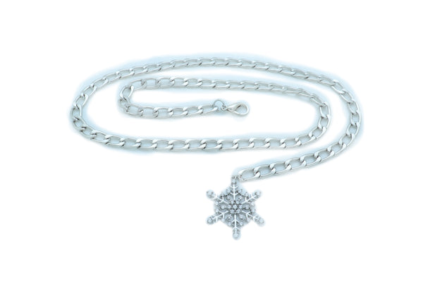 Brand New Women Silver Metal Chain Belt Rose Flower Charms Plus Size XL XXL
