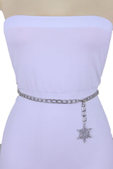 Gold Metal Chain Belt Flower Charms Long Beads Size S M L