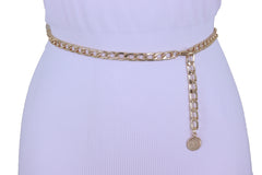 Women Gold Metal Chain Skinny Ethnic Fashion Waist Hip Belt Coin Charm Adjustable Band Fit Sizes M L XL