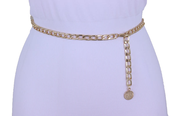 Brand New Women Gold Metal Chain Links Fashion Waist Hip Belt Coin Charm Plus Size XL XXL
