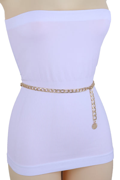 Women Gold Metal Chain Skinny Ethnic Fashion Waist Hip Belt Coin Charm Adjustable Band Fit Sizes M L XL