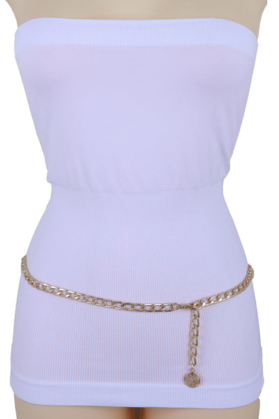 Women Gold Metal Chain Links Fashion Waist Hip Belt Coin Charm Adjustable Band Fits Plus Size XL XXL