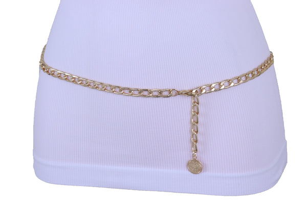 Brand New Women Gold Metal Chain Links Fashion Waist Hip Belt Coin Charm Plus Size XL XXL