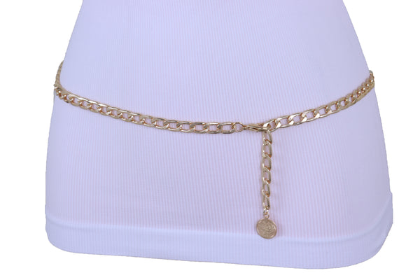 Women Gold Metal Chain Links Fashion Waist Hip Belt Coin Charm Adjustable Band Fits Plus Size XL XXL