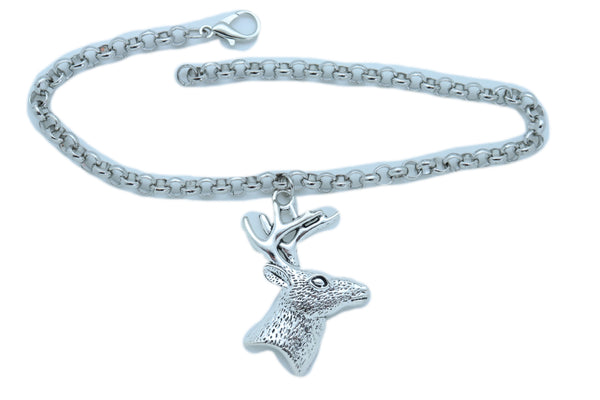 Women Boot Bracelet Silver Metal Chain Anklet Shoe Reindeer Charm Deer Winter Fashion Jewelry