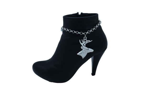 Women Boot Bracelet Silver Metal Chain Anklet Shoe Reindeer Charm Deer Winter Fashion Jewelry