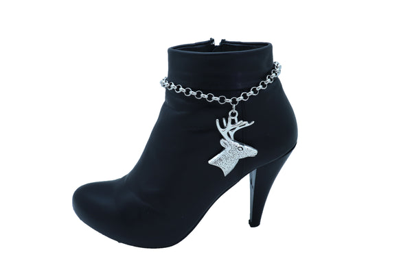 Women Boot Bracelet Silver Metal Chain Anklet Shoe Reindeer Charm Deer Winter Fashion Jewelry