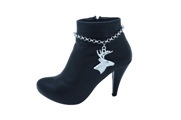 Women Boot Bracelet Silver Metal Chain Anklet Shoe Reindeer Charm Deer Winter Fashion Jewelry