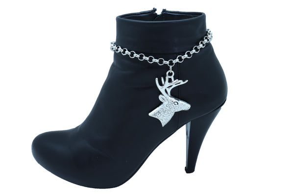 Women Boot Bracelet Silver Metal Chain Anklet Shoe Reindeer Charm Deer Winter Fashion Jewelry