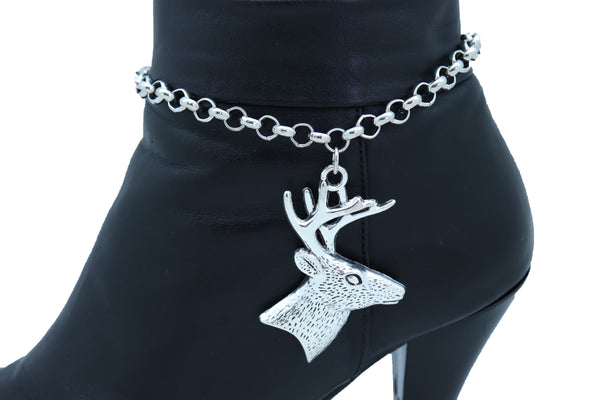Women Boot Bracelet Silver Metal Chain Anklet Shoe Reindeer Charm Deer Winter Fashion Jewelry