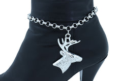 Women Boot Bracelet Silver Metal Chain Anklet Shoe Reindeer Charm Deer Winter